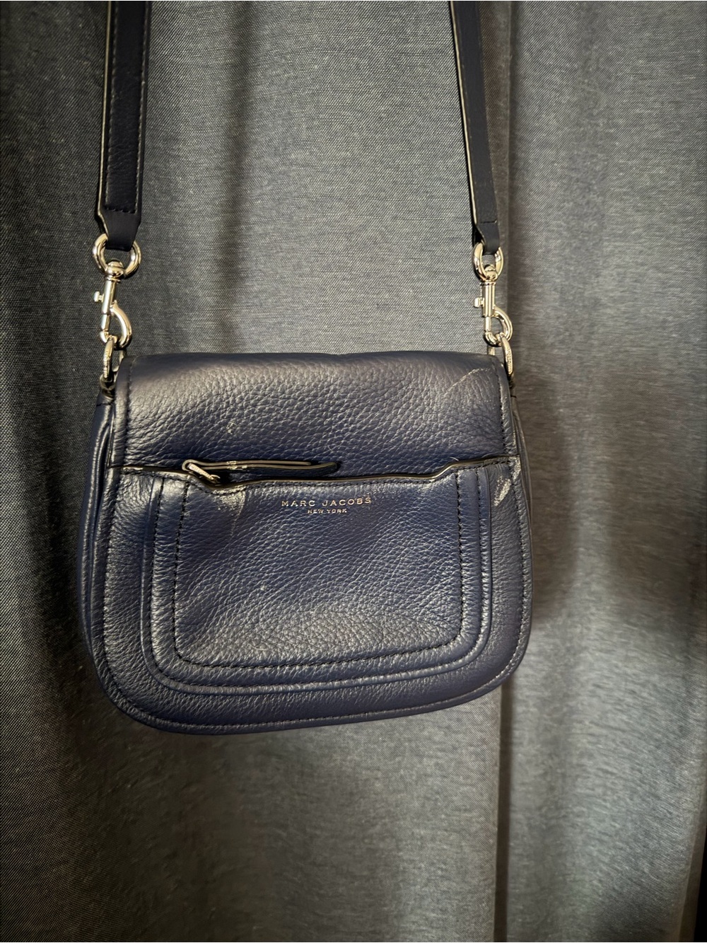 Marc Jacobs Navy Textured Leather Crossbody with Front Pocket